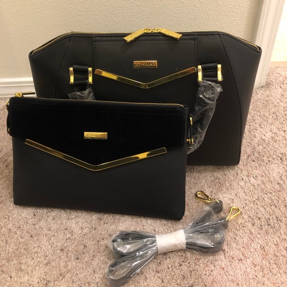 Couture Leather Satchel & Clutch w/ Velvet Detail - Picture 5 of 6